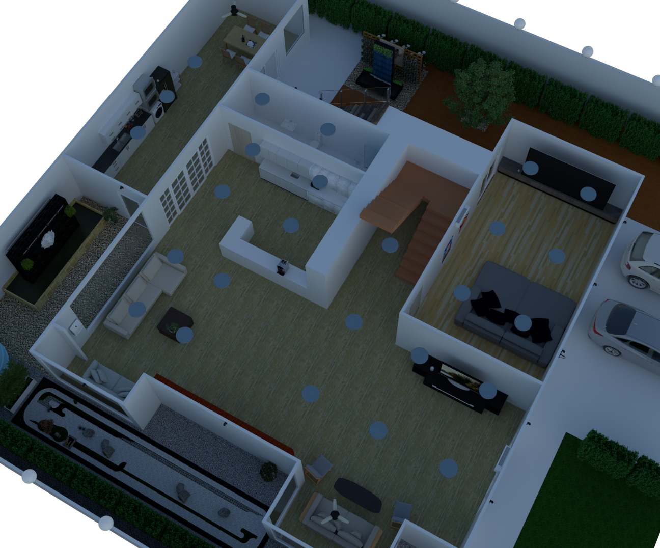 แผนผังบ้านอัจฉริยะ 3D isometric ชั้น 1 — Perfect Smart Thing